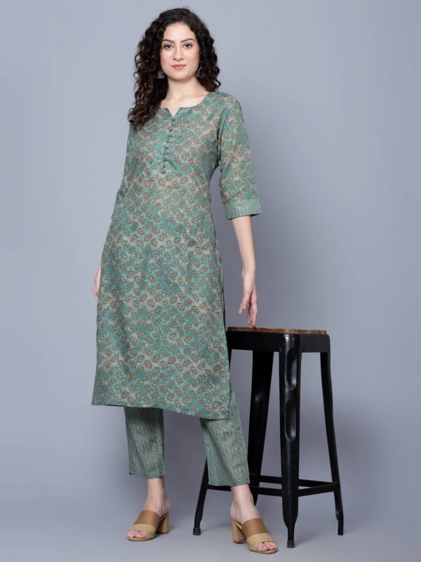 Stylish Cotton Green Kurta Bottom Set For Women